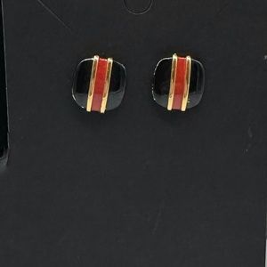 Vintage Nautical Earrings Navy Blue Red & Gold Geometric Pierced Post Earrings